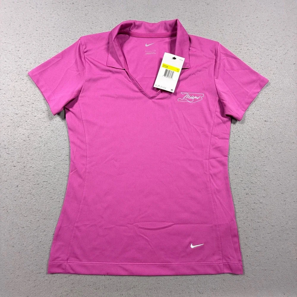 Nike Golf Miami Polo Shirt Womens Small Pink Short Sleeve V-Neck Athletic Top